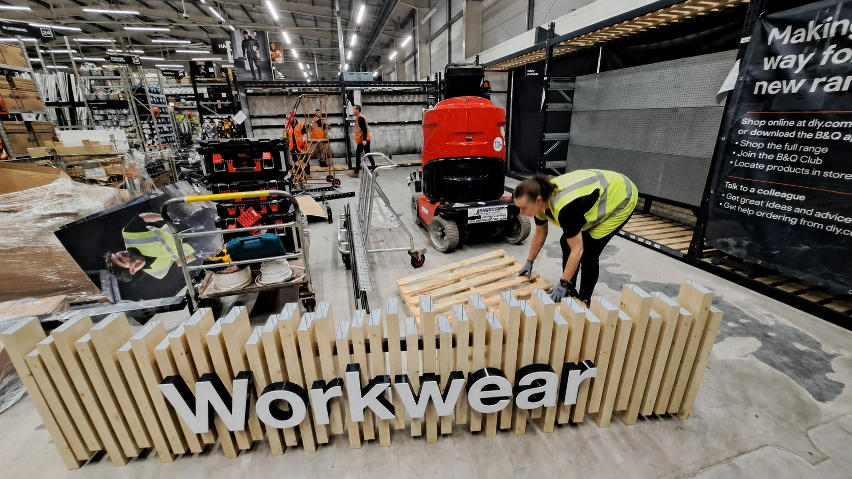 Lisa Shone working on a B&Q shopfitting project