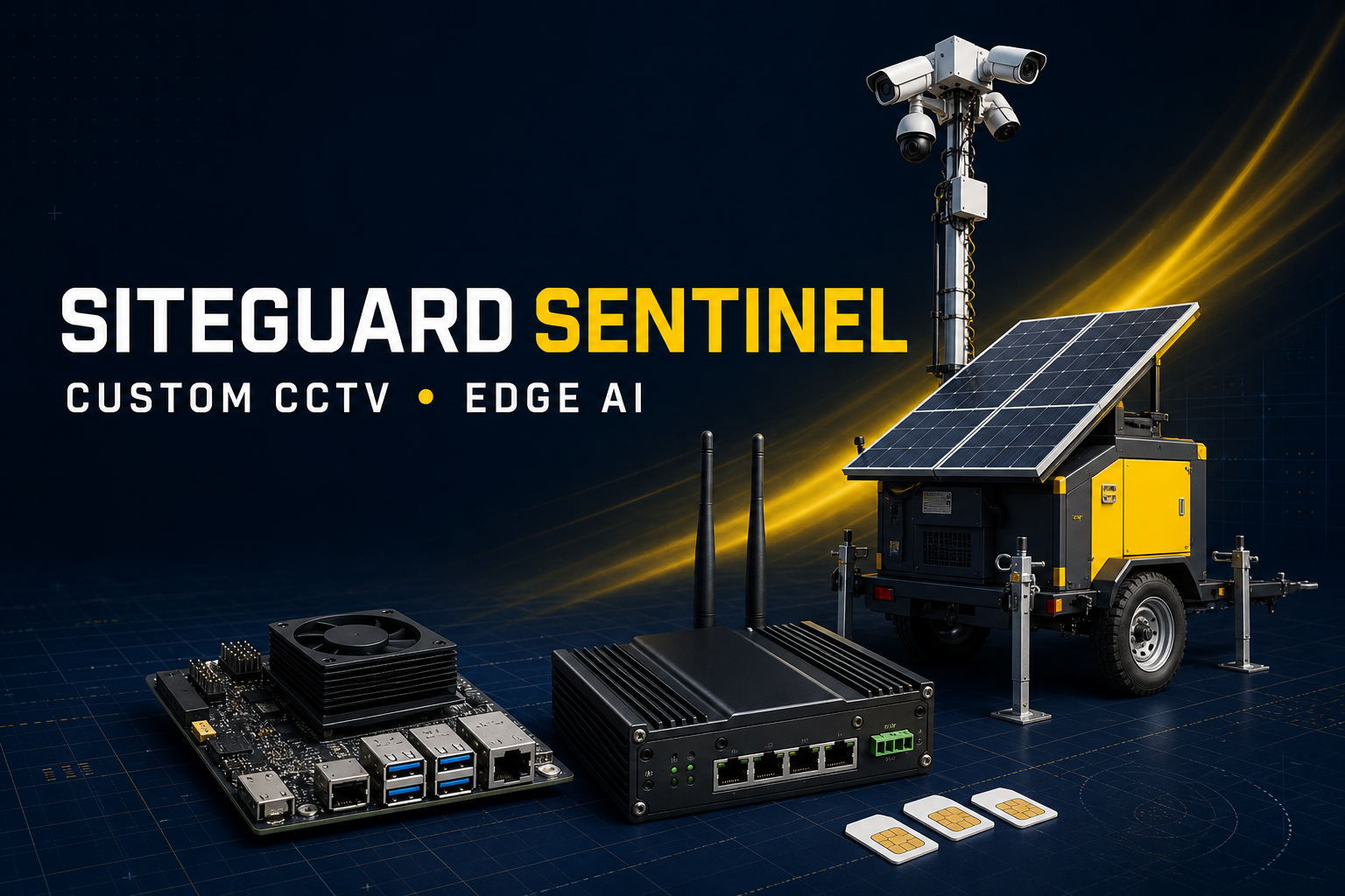 SiteGuard Sentinel mobile CCTV tower with edge AI hardware and resilient communications
